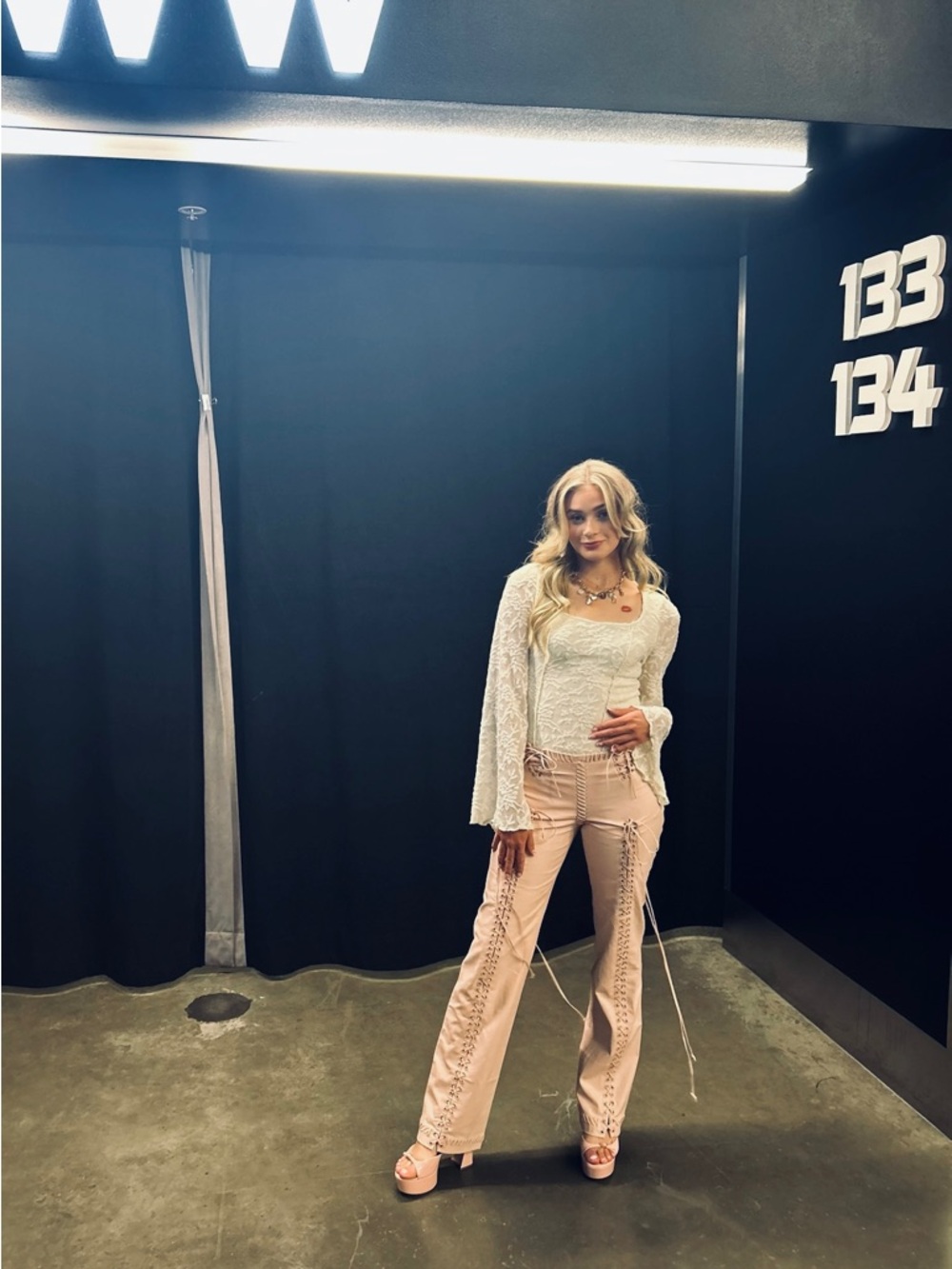 House of CB Blush Pink Lace-Up Pants